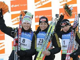 Kati Wilhelm, Magdalena Neuner in Andrea Henkel