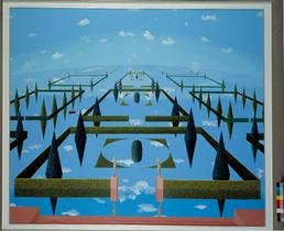 Metka Krašovec, Semiramidini vrtovi, 2003, akril na platnu, 115 X 135 cm, umetniška zbirka Nove Ljubljanske banne d.d. Ljubljana