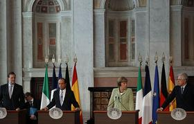 Mariano Rajoy, Francois Hollande, Angela Merkel in Mario Monti
