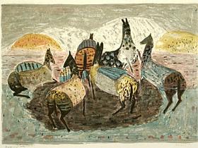 Zoran Mušič: Igrivi konjički, 1949, litografija
