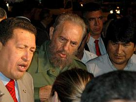 Hugo Chavez, Fidel Castro in Evo Morales