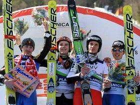Junaki finala v Planici (od leve): Adam Malysz, Harri Olli, Robert Kranjec in Simon Ammann
