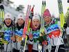 Marit Björgen, Kristin Störmer Steira, Therese Johaug in Vibeke Skofterud se veselijo zlata. Foto: EPA