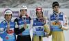 Jernej Damjan, Jurij Tepeš, Robert Kranjec in Jure Šinkovec - bronasta ekipa v smučarskih poletih. Foto: Reuters