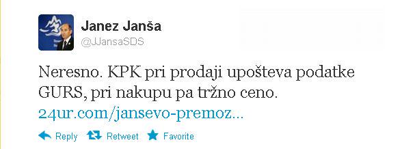 Odziv Janeza Janše na Twitterju.