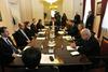 Predsedniki strank so se drugič letos sešli v predsedniški palači na posvetovanju pri predsedniku države. Foto: BoBo