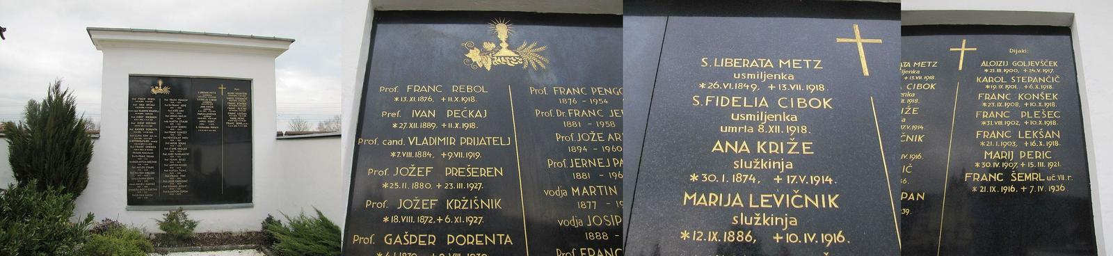 Spomin na vojna leta – grobišče preminulih stanovalcev zavoda sv. Stanislava na zadnjem notranjem zidu šentviškega pokopališča. Tudi žrtev v času prve svetovne vojne. Pokojna profesor in prefekt, pokojni usmiljenki in dijaki umrli zaradi španske gripe.