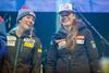 Razigrani Mikaela Shiffrin (olimpijska in dvakratna svetovna prvakinja v slalomu) in Tina Maze na žrebu štartnih številk za nedeljski slalom. Foto: www.alesfevzer.com