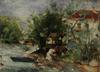 Jožef Petkovšek: Hiša ob vodi, 1888–1889, olje / les, 34 x 25 cm.