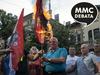 Vojislav Šešelj 5. avgusta 2015 pred hrvaškim veleposlaništvom v Beogradu ob 20. obletnici Operacije Nevihta. Foto: MMC RTV SLO//Reuters