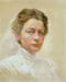 Ivana Kobilca: Avtoportret v belem, okoli 1910, olje, platno, 43,5 x 35,5 cm.