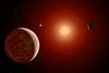 Ponazoritev sistema treh planetov okoli zvezde rdeče pritlikavke. Podoba je računalniško ustvarjena. Foto: NASA/JPL-Caltech