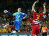 Nik Henigman je v 7. minuti zadel za vodstvo Slovenije z 2:4, kar je bil njegov edini gol na tekmi. Foto: Reuters