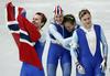 Norvežanom gre v Južni Koreji vse kot po maslu. Zlato so osvojili tudi hitrostni drsalci v zasledovalni tekmi. Ne pozabimo, Norveška ima 5,2 milijona prebivalcev. Foto: Reuters