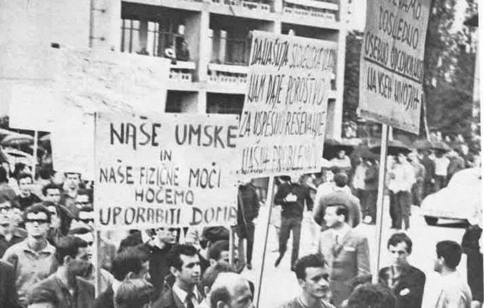 Protest študentov v Rožni dolini v Ljubljani 1968