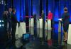 Voditeljica Mojca Širok se je s predsedniki parlamentarnih strank pogovarjala o zunanjepolitičnih temah. Foto: MMC RTV SLO