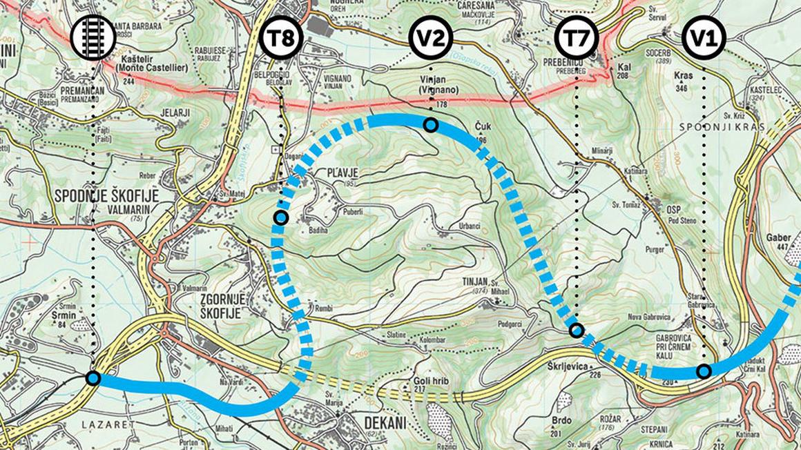 Del trase drugega tira - predor T8 bodo vrtali pod Zgornjimi Škofijami in Plavjami. Foto: Ministrstvo za infrastrukturo