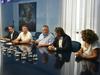 Rudi Pavšič, Walter Bandelj, Igor Gabrovec, Slokar in Ksenija Dobrila so govorili o vladnem omizju za slovensko manjšino, volilni zakonodaji ter o odnosih med Furlanijo Julijsko krajino in Slovenijo. Foto: Primorski dnevnik