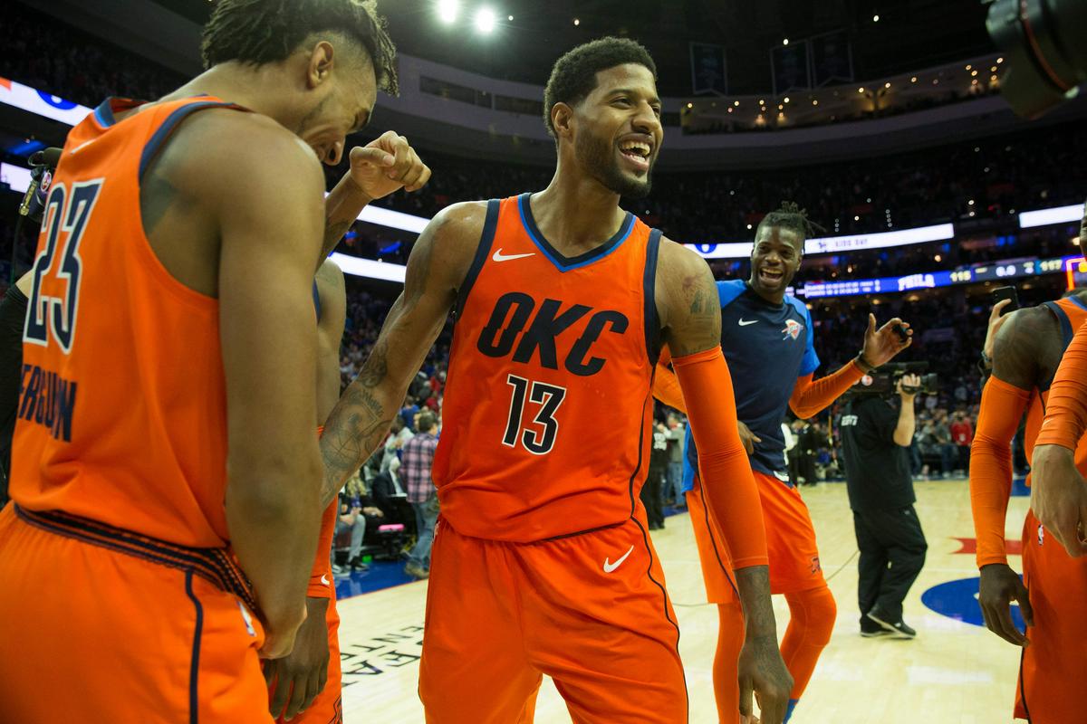Paul George je odločil tekmo v Wells Fargo Centru. Foto: Reuters Paul George je odločil tekmo v Wells Fargo Centru. Foto: Reuters