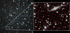 GIF-animacija. Na levi je delček kroglaste zvezdne kopice NGC 5466, ki je 52.000 svetlobnih let stran. Na desni je še manjši izsek kopice, v ozadju pa oddaljena galaksija. Ker je Hubble v desetih letih to slikal velikokrat, se lahko zazna hitrost gibanja kopice. Foto: Nasa/ESA and S. T. Sohn and J. DePasquale (STScI GIF-animacija. Na levi je delček kroglaste zvezdne kopice NGC 5466, ki je 52.000 svetlobnih let stran. Na desni je še manjši izsek kopice, v ozadju pa oddaljena galaksija. Ker je Hubble v desetih letih to slikal velikokrat, se lahko zazna hitrost gibanja kopice. Foto: Nasa/ESA and S. T. Sohn and J. DePasquale (STScI