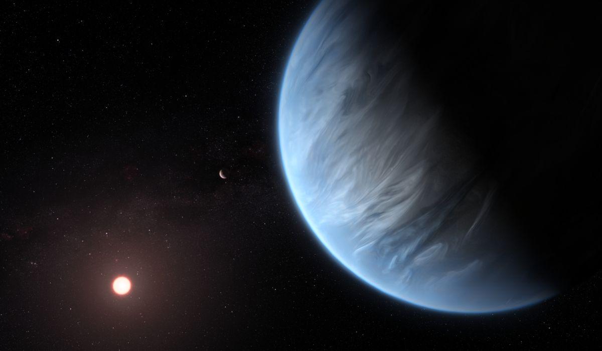 Tako si K2-18b ob svoji matični rdeči pritlikavki predstavlja Esin umetnik. Foto: Esa/Hubble/M. Kornmesser Tako si K2-18b ob svoji matični rdeči pritlikavki predstavlja Esin umetnik. Foto: Esa/Hubble/M. Kornmesser