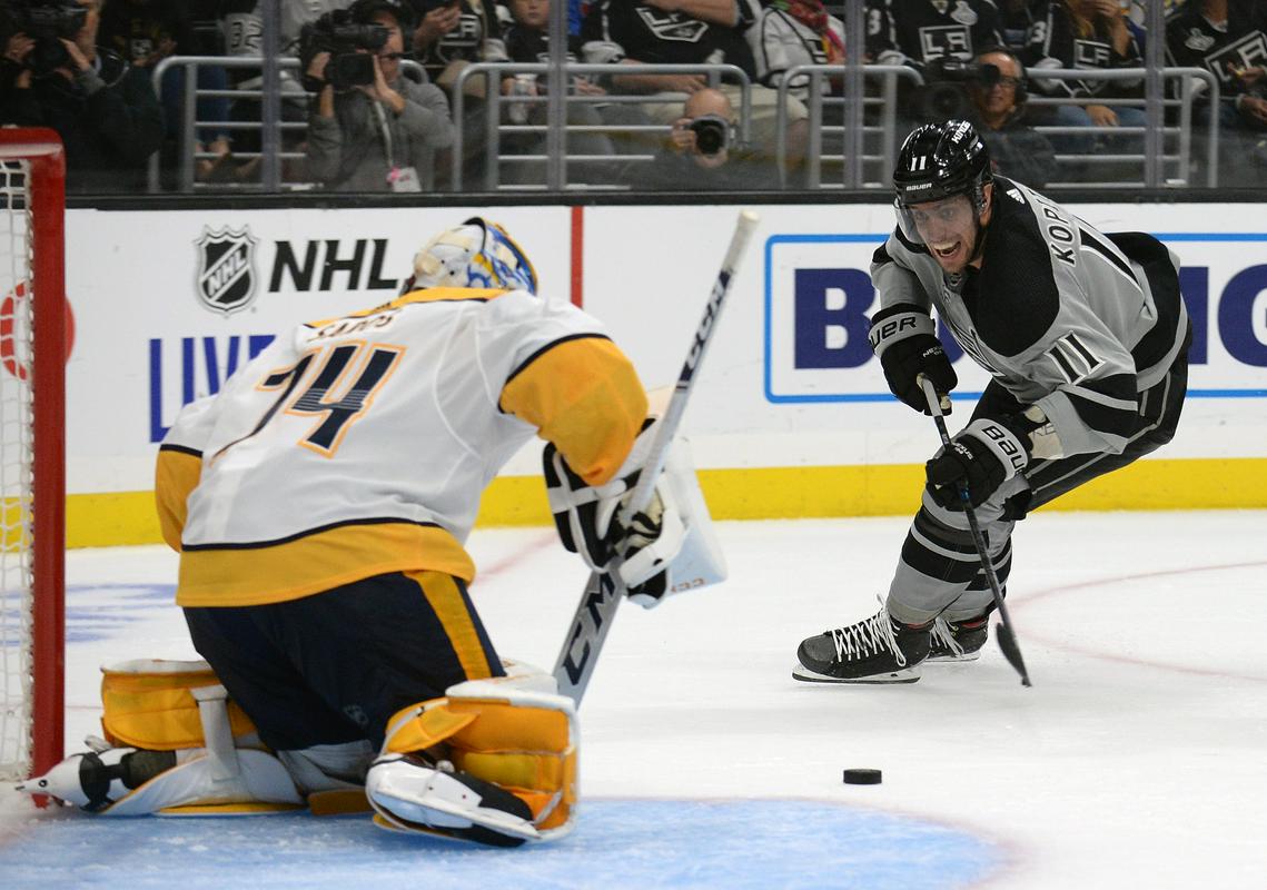 Anže Kopitar se je drugič v tej sezoni vpisal med strelce. Foto: Reuters Anže Kopitar se je drugič v tej sezoni vpisal med strelce. Foto: Reuters