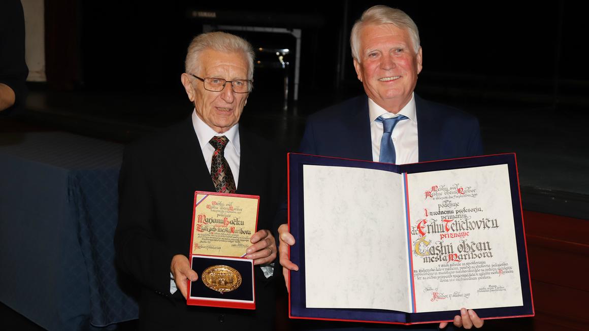 Foto: Mediaspeed.com z dovoljenjem za Radio Maribor: Marjan Bačko, dobitnik Zlatega grba mesta Maribora in dr. Erih Tetičkovič, Častni občan mesta Maribora 2019.