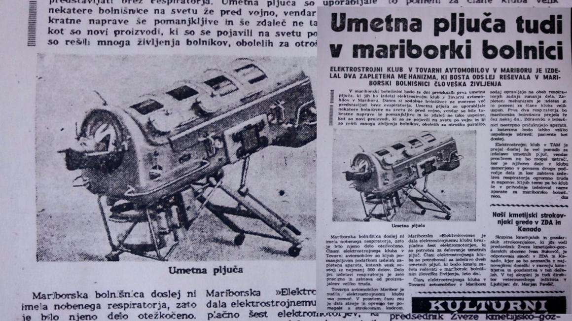 Foto: Radio Maribor/Stane Kocutar: Položaj bolnika v respiratorju, ki so ga leta 1959 izdelali v Tovarni avtomobilov Maribor (TAM). Fotografija časopisnega članka iz zapuščine očeta poslušalke Milene