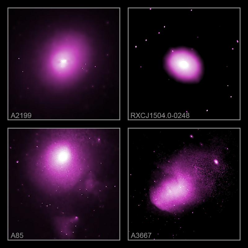 Vroči plin v štirih oddaljenih jatah meglenic. Foto: NASA/CXC/Univ. of Bonn/K. Migkas et al. Vroči plin v štirih oddaljenih jatah meglenic. Foto: NASA/CXC/Univ. of Bonn/K. Migkas et al.