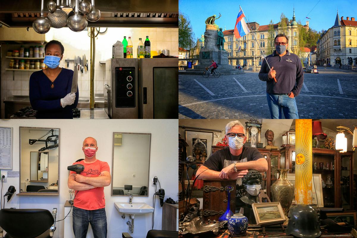 Samozaposleni so ostali brez posla: kuharica Sharon Lance, turistični vodič Tomaž Podgoršek, frizer Miha Plazar in prodajalec starin Jaka Prijatelj. Foto: BoBo Samozaposleni so ostali brez posla: kuharica Sharon Lance, turistični vodič Tomaž Podgoršek, frizer Miha Plazar in prodajalec starin Jaka Prijatelj. Foto: BoBo