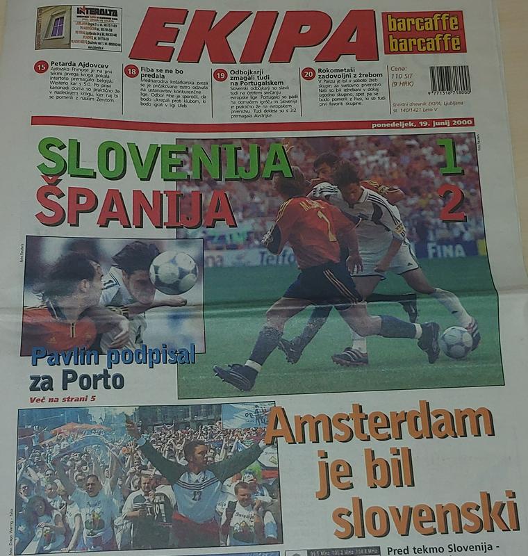Naslovnica športnega dnevnika Ekipa, ponedeljek, 19. junija 2000. Foto: MMC RTV SLO Naslovnica športnega dnevnika Ekipa, ponedeljek, 19. junija 2000. Foto: MMC RTV SLO
