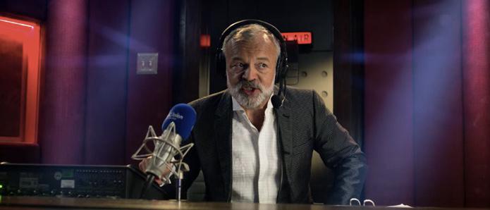 Naše fiktivno tekmovanje komentira resnična ikona Evrovizije, televizijski voditelj Graham Norton. Pomenljivo je, da si v filmu ne privošči niti približno tako sočnih opazk kot v resnici. Foto: IMDb Naše fiktivno tekmovanje komentira resnična ikona Evrovizije, televizijski voditelj Graham Norton. Pomenljivo je, da si v filmu ne privošči niti približno tako sočnih opazk kot v resnici. Foto: IMDb