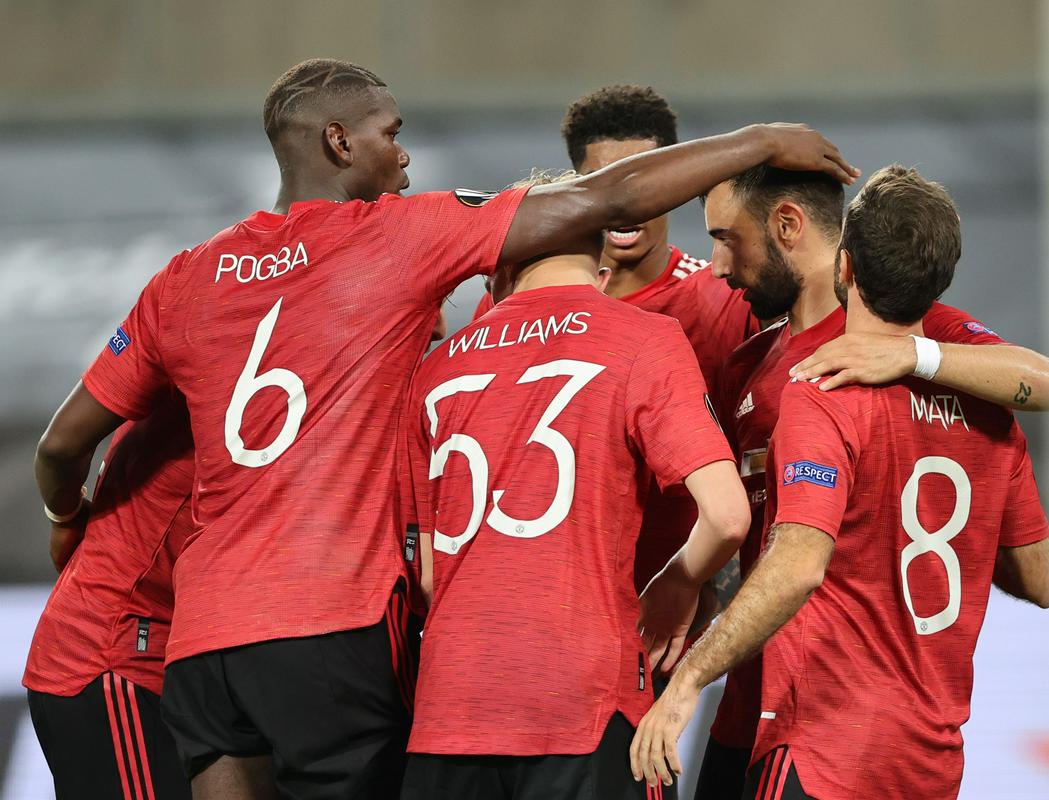 Veselje nogometašev Manchester Uniteda po zadetku Bruna Fernandesa. Foto: Reuters Veselje nogometašev Manchester Uniteda po zadetku Bruna Fernandesa. Foto: Reuters