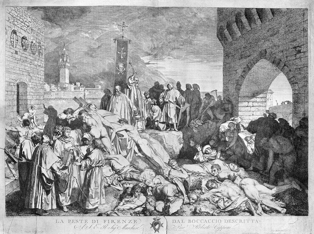 Kuga v Firencah leta 1348, kot jo je opisal Boccacio. Pri opredelitvi kužnih epidemij puščamo ob strani sicer eno bistvenih vprašanj, za kakšne vrste bolezni je v konkretnih primerih pravzaprav šlo. Sočasni viri so nalezljivim boleznim dajali različna imena, vendar z istim skupnim pomenom, pojasnjuje zgodovinar Petelin. Foto: Wikipedia Kuga v Firencah leta 1348, kot jo je opisal Boccacio. Pri opredelitvi kužnih epidemij puščamo ob strani sicer eno bistvenih vprašanj, za kakšne vrste bolezni je v konkretnih primerih pravzaprav šlo. Sočasni viri so nalezljivim boleznim dajali različna imena, vendar z istim skupnim pomenom, pojasnjuje zgodovinar Petelin. Foto: Wikipedia