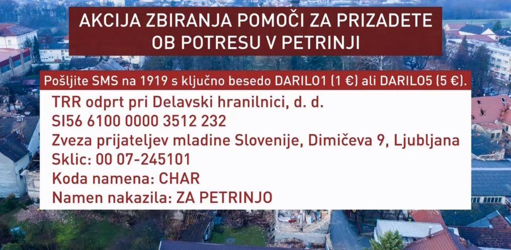 Akcija zbiranja pomoči za prizadete v Petrinji. Foto: RTV SLO Akcija zbiranja pomoči za prizadete v Petrinji. Foto: RTV SLO